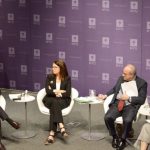 Geovanny Vicente-Romero moderating a NYU DC Dialogues-Outlook on Venezuela -The Roadmap to Recovery. Michael Shifter, Miriam Kornblith y Cynthia Arnson